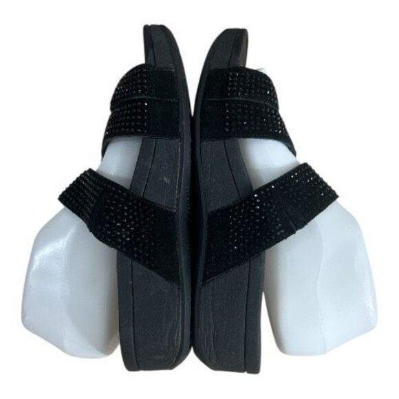 Vionic Alexis Sandals Women Size 8 Black Suede Rhinestone Strappy Slide Platform - Picture 4 of 11